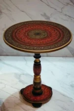 Artisan Handpainted Round Coffee Table – Pure Sheesham Wood | Handcrafted Nakshi Art | Multipurpose Vintage Design