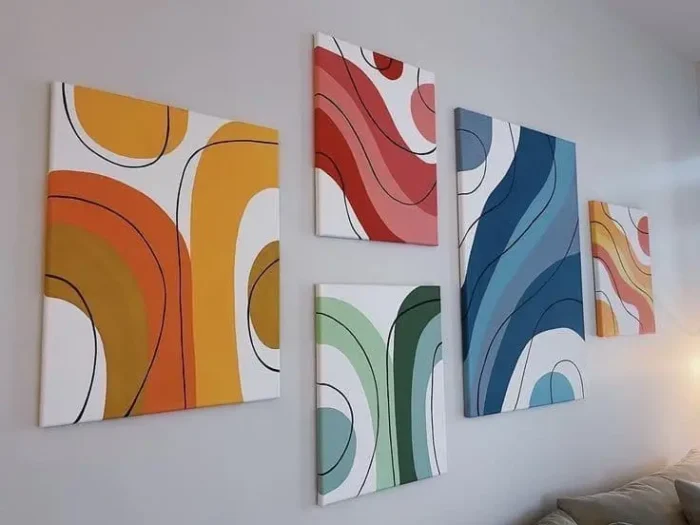 Set of 5 Abstract Acrylic Wall Paintings – Modern Minimalist Canvas Art