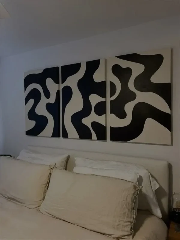 "Black Pattern" – Set of 3 Abstract Acrylic Paintings | Modern Monochrome Wall Art