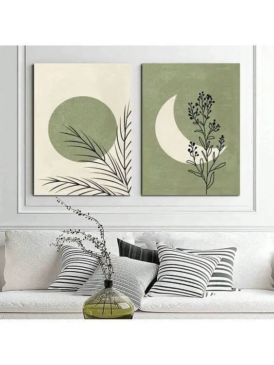 "Moon Vibe" – Set of 2 Botanical Abstract Acrylic Paintings | Minimal Nature-Inspired Wall Art