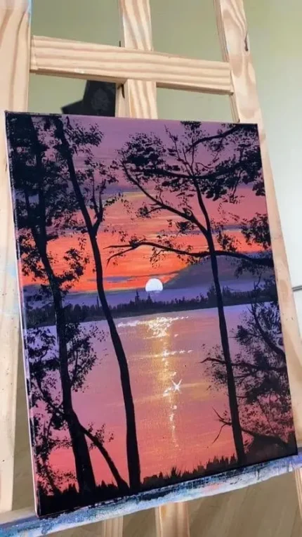 "Evening Serenity" – Sunset Lake Acrylic Painting | 12x15 Inches | Nature Landscape Wall Art