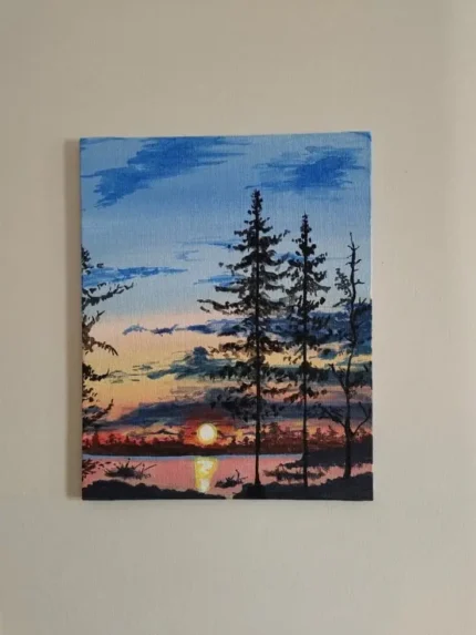 "Lake View Tranquility" – Sunset Over Water Acrylic Painting | 12x15 Inches | Nature Landscape Wall Art