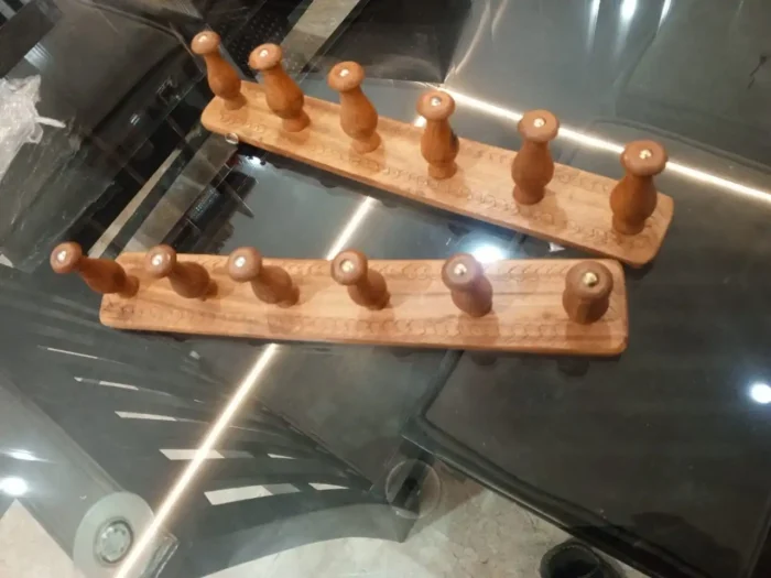 Handcrafted Wooden Wall Hanger Rack | 6-Pin Coat & Key Hook | Traditional Carved Wood Design
