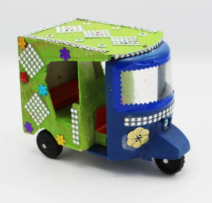 Wooden Rickshaw Decoration Piece | Colorful Mini Auto Rickshaw | Unique Home Decor Accent